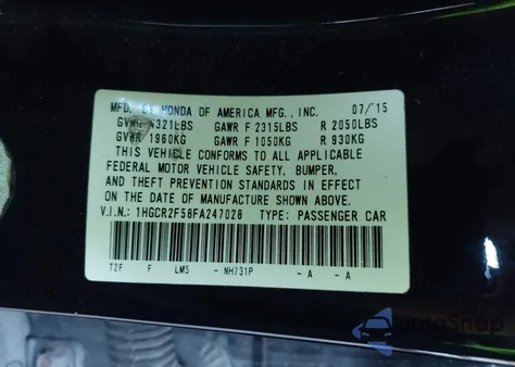 2015 Honda Accord Sport from USA, damaged, VIN 1HGCR2F58FA247028